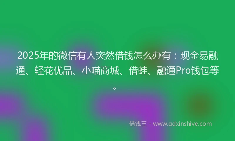 2025年的微信有人突然借钱怎么办有：现金易融通、轻花优品、小喵商城、借蛙、融通Pro钱包等。
