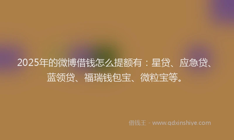 2025年的微博借钱怎么提额有：星贷、应急贷、蓝领贷、福瑞钱包宝、微粒宝等。