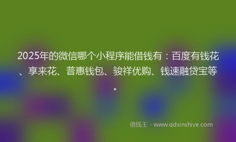 2025年的微信哪个小程序能借钱有：百度有钱花、享来花、普惠钱包、骏祥优购、钱速融贷宝等。