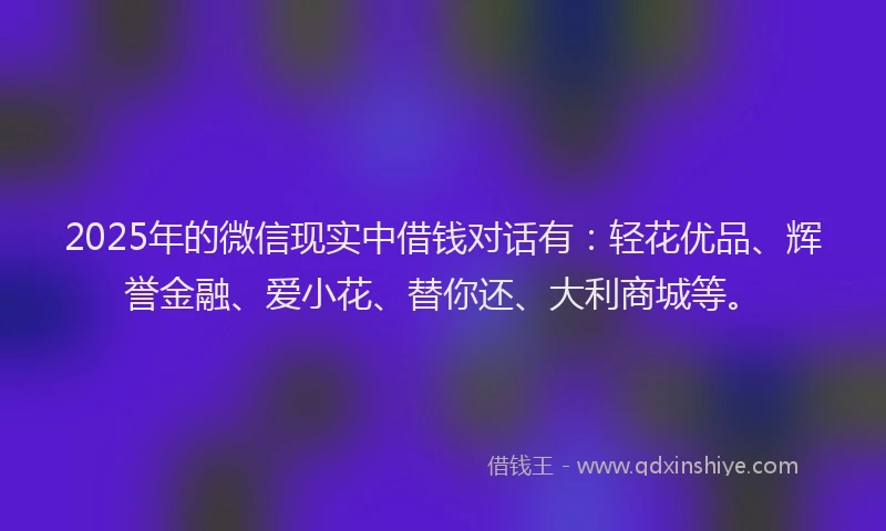 2025年的微信现实中借钱对话有：轻花优品、辉誉金融、爱小花、替你还、大利商城等。