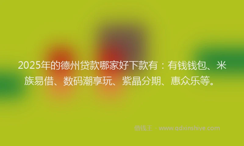 2025年的德州贷款哪家好下款有：有钱钱包、米族易借、数码潮享玩、紫晶分期、惠众乐等。