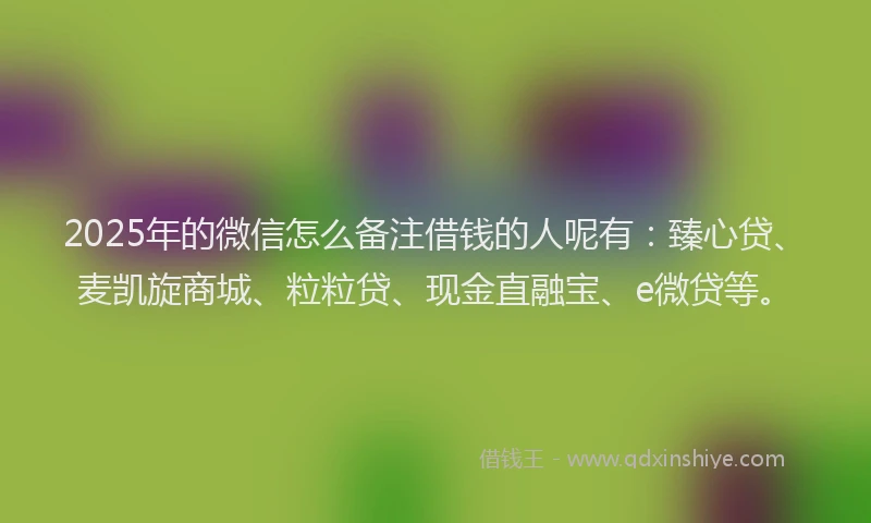 2025年的微信怎么备注借钱的人呢有：臻心贷、麦凯旋商城、粒粒贷、现金直融宝、e微贷等。
