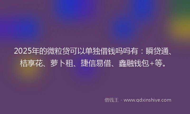 2025年的微粒贷可以单独借钱吗吗有：瞬贷通、桔享花、萝卜租、捷信易借、鑫融钱包+等。