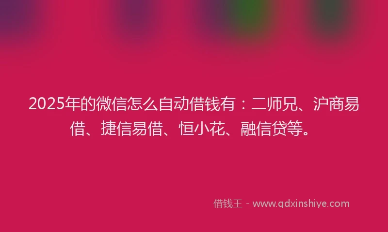 2025年的微信怎么自动借钱有：二师兄、沪商易借、捷信易借、恒小花、融信贷等。