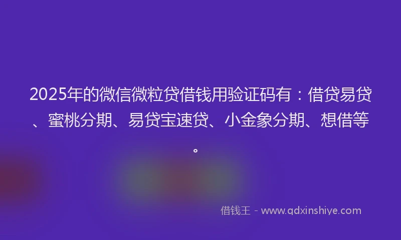 2025年的微信微粒贷借钱用验证码有：借贷易贷、蜜桃分期、易贷宝速贷、小金象分期、想借等。