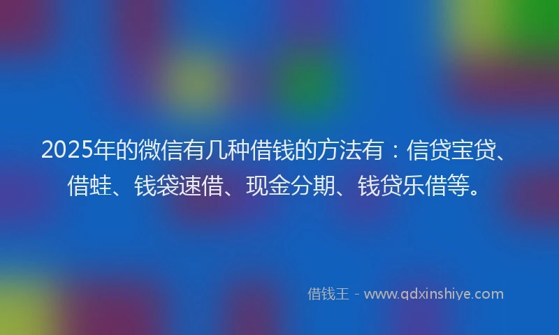 2025年的微信有几种借钱的方法有：信贷宝贷、借蛙、钱袋速借、现金分期、钱贷乐借等。
