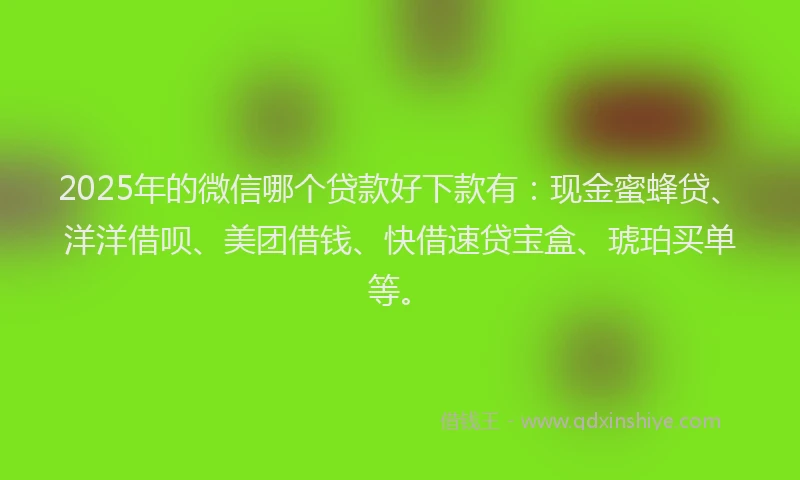 2025年的微信哪个贷款好下款有：现金蜜蜂贷、洋洋借呗、美团借钱、快借速贷宝盒、琥珀买单等。