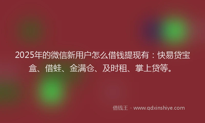 2025年的微信新用户怎么借钱提现有：快易贷宝盒、借蛙、金满仓、及时租、掌上贷等。