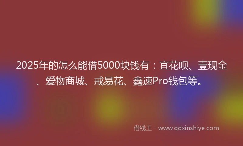 2025年的怎么能借5000块钱有：宜花呗、壹现金、爱物商城、戒易花、鑫速Pro钱包等。