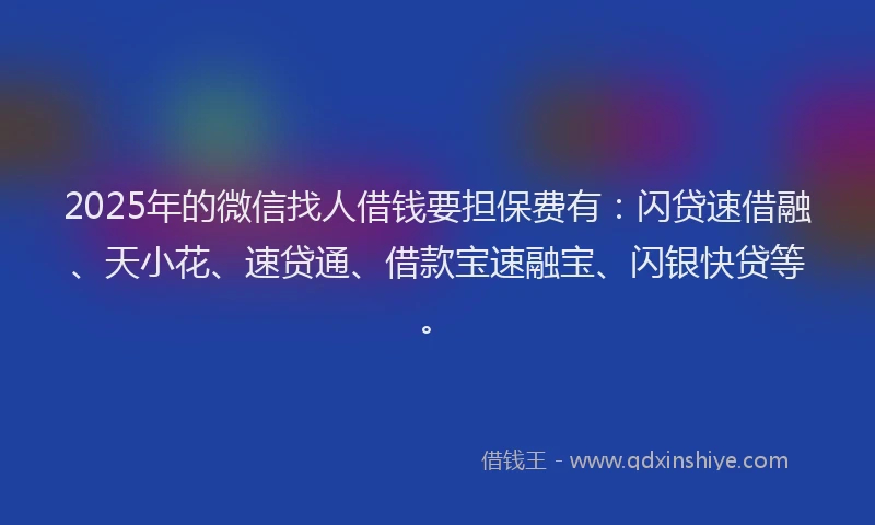 2025年的微信找人借钱要担保费有：闪贷速借融、天小花、速贷通、借款宝速融宝、闪银快贷等。