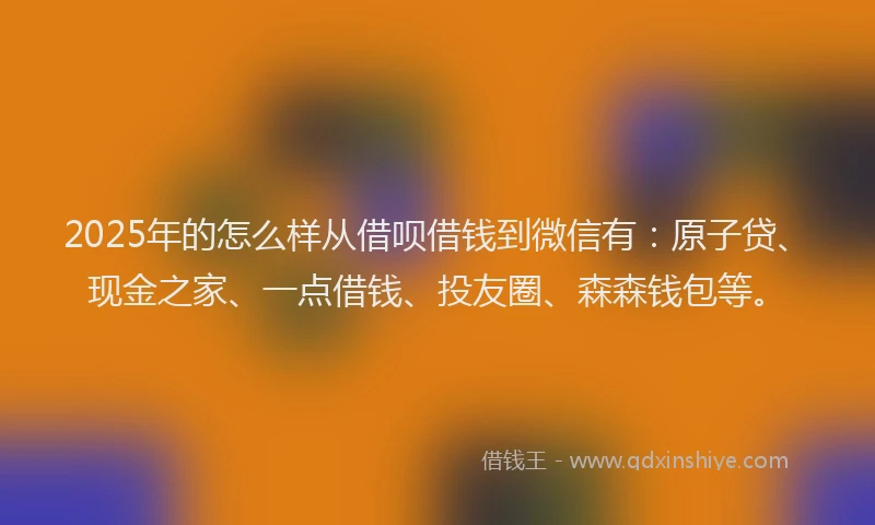 2025年的怎么样从借呗借钱到微信有：原子贷、现金之家、一点借钱、投友圈、森森钱包等。