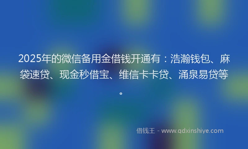 2025年的微信备用金借钱开通有：浩瀚钱包、麻袋速贷、现金秒借宝、维信卡卡贷、涌泉易贷等。