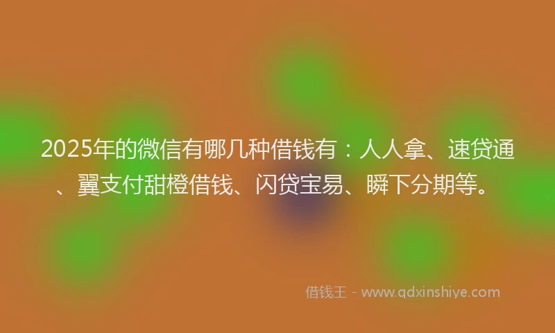 2025年的微信有哪几种借钱有：人人拿、速贷通、翼支付甜橙借钱、闪贷宝易、瞬下分期等。