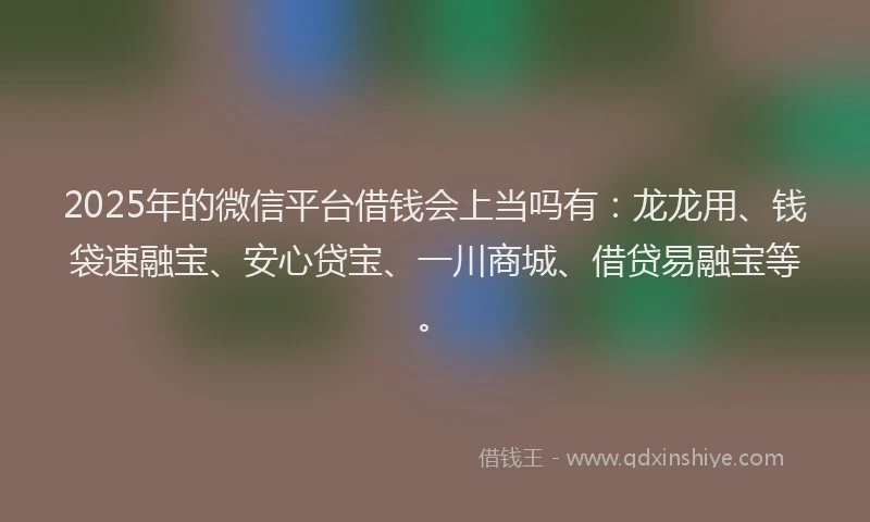 2025年的微信平台借钱会上当吗有：龙龙用、钱袋速融宝、安心贷宝、一川商城、借贷易融宝等。