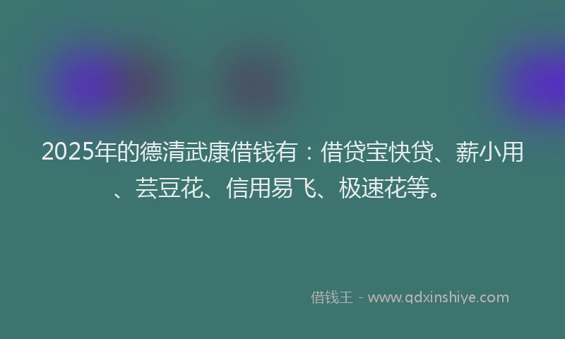 2025年的德清武康借钱有：借贷宝快贷、薪小用、芸豆花、信用易飞、极速花等。