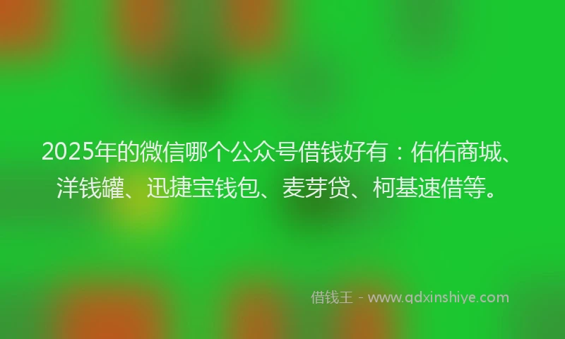 2025年的微信哪个公众号借钱好有：佑佑商城、洋钱罐、迅捷宝钱包、麦芽贷、柯基速借等。