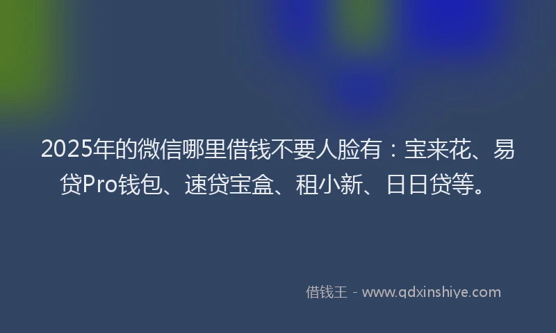 2025年的微信哪里借钱不要人脸有：宝来花、易贷Pro钱包、速贷宝盒、租小新、日日贷等。