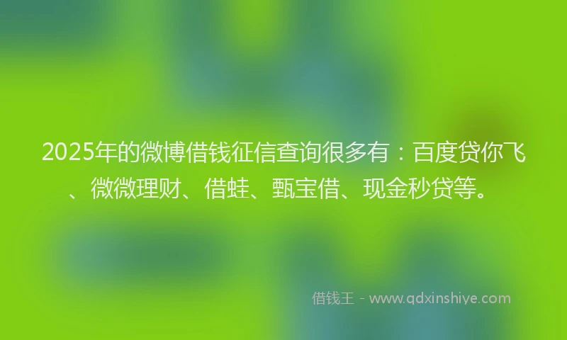 2025年的微博借钱征信查询很多有：百度贷你飞、微微理财、借蛙、甄宝借、现金秒贷等。