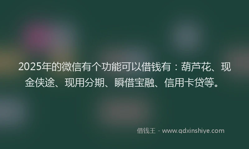 2025年的微信有个功能可以借钱有：葫芦花、现金侠途、现用分期、瞬借宝融、信用卡贷等。