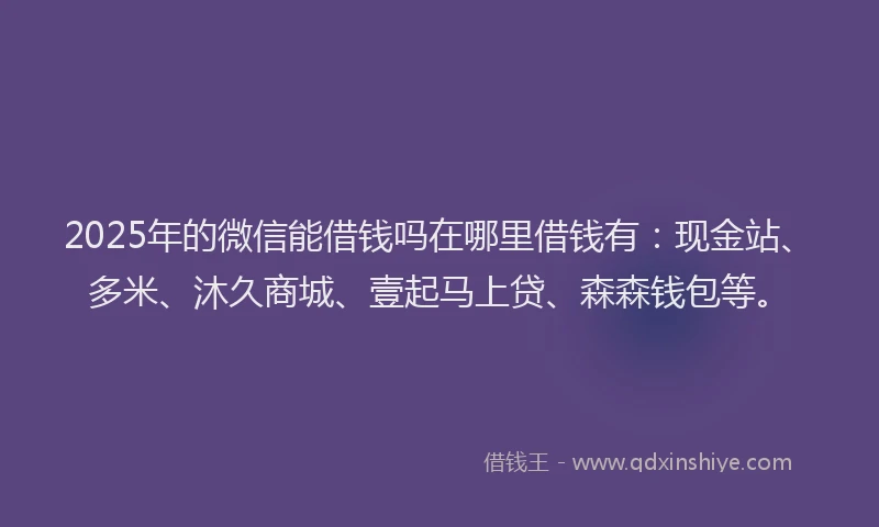 2025年的微信能借钱吗在哪里借钱有：现金站、多米、沐久商城、壹起马上贷、森森钱包等。