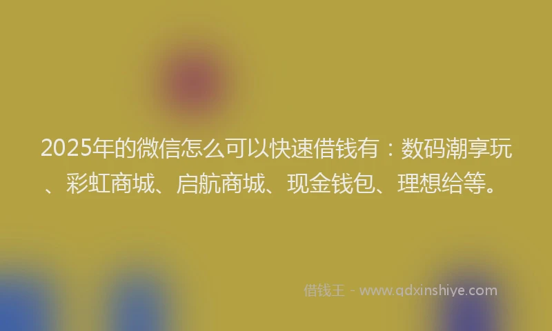 2025年的微信怎么可以快速借钱有：数码潮享玩、彩虹商城、启航商城、现金钱包、理想给等。