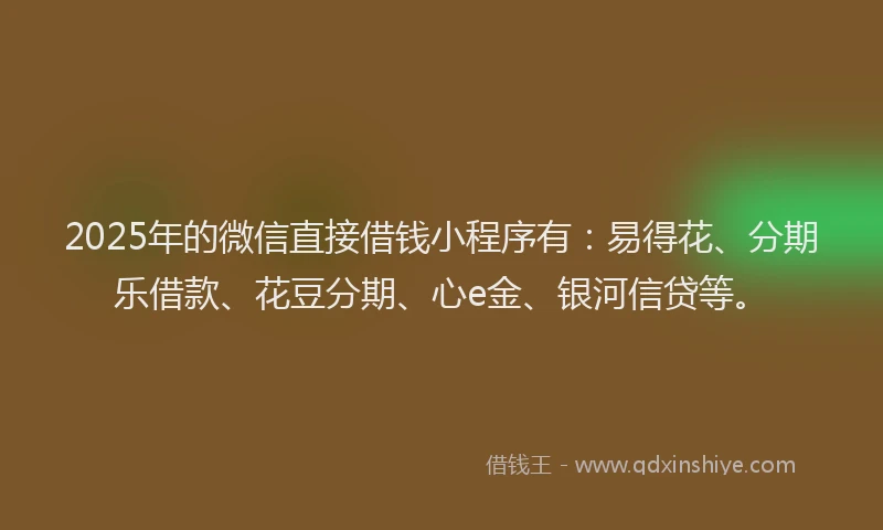 2025年的微信直接借钱小程序有：易得花、分期乐借款、花豆分期、心e金、银河信贷等。