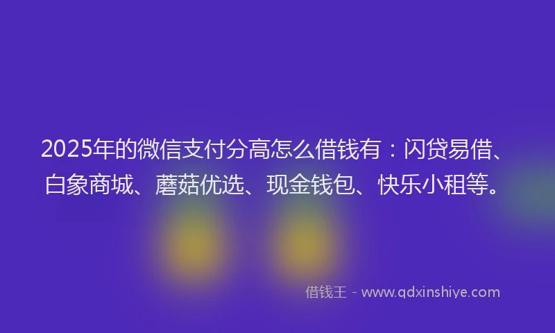 2025年的微信支付分高怎么借钱有：闪贷易借、白象商城、蘑菇优选、现金钱包、快乐小租等。