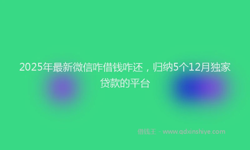 2025年最新微信咋借钱咋还，归纳5个12月独家贷款的平台