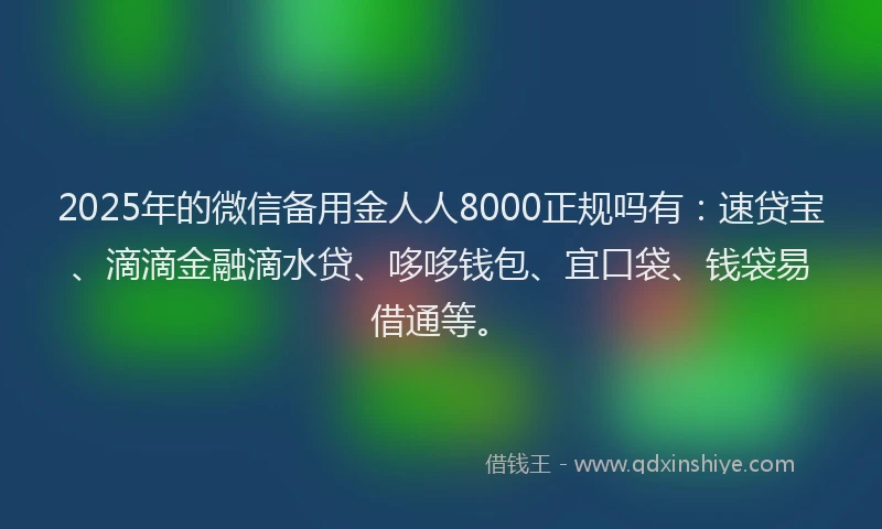 2025年的微信备用金人人8000正规吗有：速贷宝、滴滴金融滴水贷、哆哆钱包、宜口袋、钱袋易借通等。