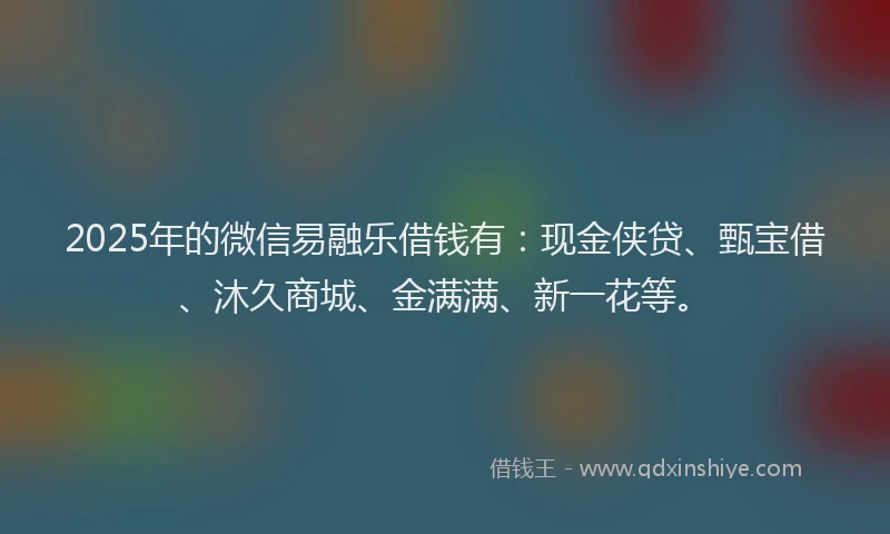 2025年的微信易融乐借钱有：现金侠贷、甄宝借、沐久商城、金满满、新一花等。