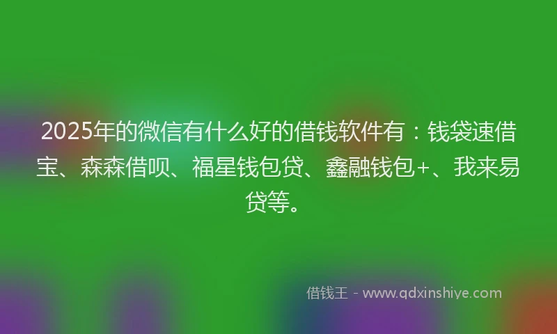 2025年的微信有什么好的借钱软件有：钱袋速借宝、森森借呗、福星钱包贷、鑫融钱包+、我来易贷等。