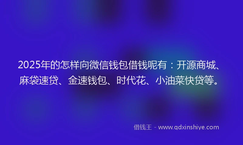 2025年的怎样向微信钱包借钱呢有：开源商城、麻袋速贷、金速钱包、时代花、小油菜快贷等。