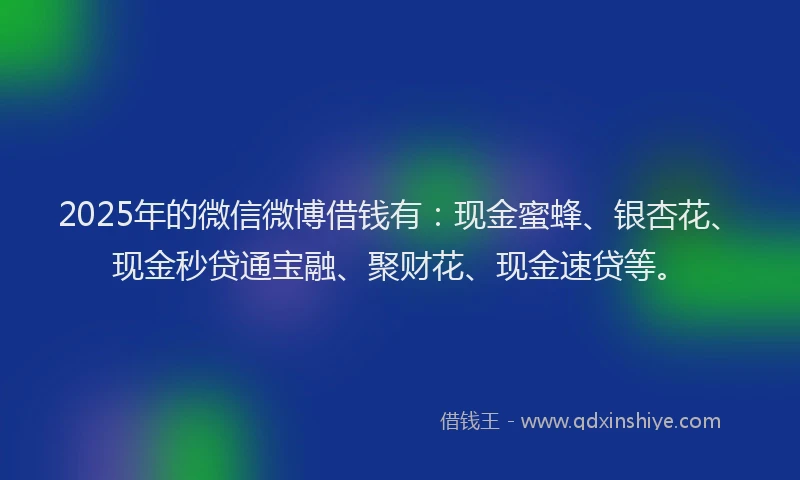 2025年的微信微博借钱有：现金蜜蜂、银杏花、现金秒贷通宝融、聚财花、现金速贷等。