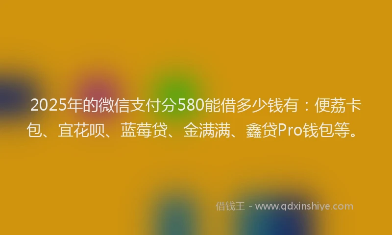 2025年的微信支付分580能借多少钱有：便荔卡包、宜花呗、蓝莓贷、金满满、鑫贷Pro钱包等。