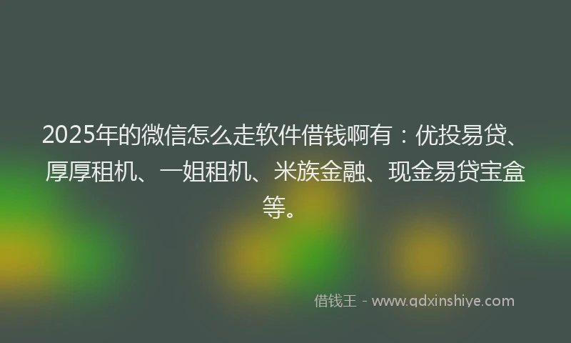 2025年的微信怎么走软件借钱啊有：优投易贷、厚厚租机、一姐租机、米族金融、现金易贷宝盒等。