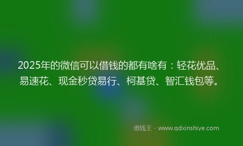 2025年的微信可以借钱的都有啥有：轻花优品、易速花、现金秒贷易行、柯基贷、智汇钱包等。