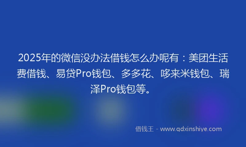 2025年的微信没办法借钱怎么办呢有：美团生活费借钱、易贷Pro钱包、多多花、哆来米钱包、瑞泽Pro钱包等。