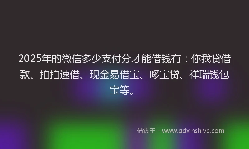 2025年的微信多少支付分才能借钱有：你我贷借款、拍拍速借、现金易借宝、哆宝贷、祥瑞钱包宝等。