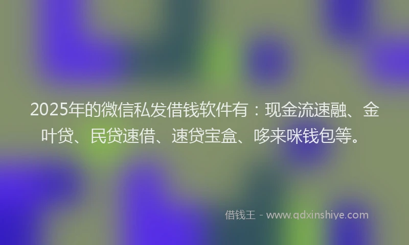 2025年的微信私发借钱软件有：现金流速融、金叶贷、民贷速借、速贷宝盒、哆来咪钱包等。