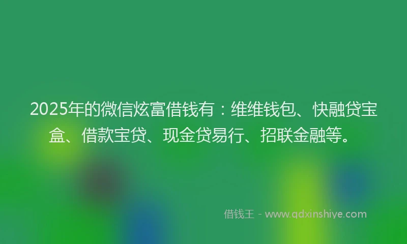 2025年的微信炫富借钱有：维维钱包、快融贷宝盒、借款宝贷、现金贷易行、招联金融等。