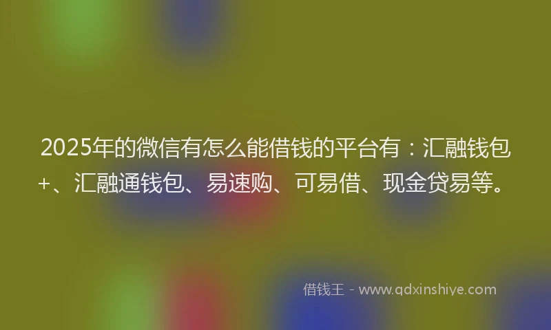 2025年的微信有怎么能借钱的平台有：汇融钱包+、汇融通钱包、易速购、可易借、现金贷易等。
