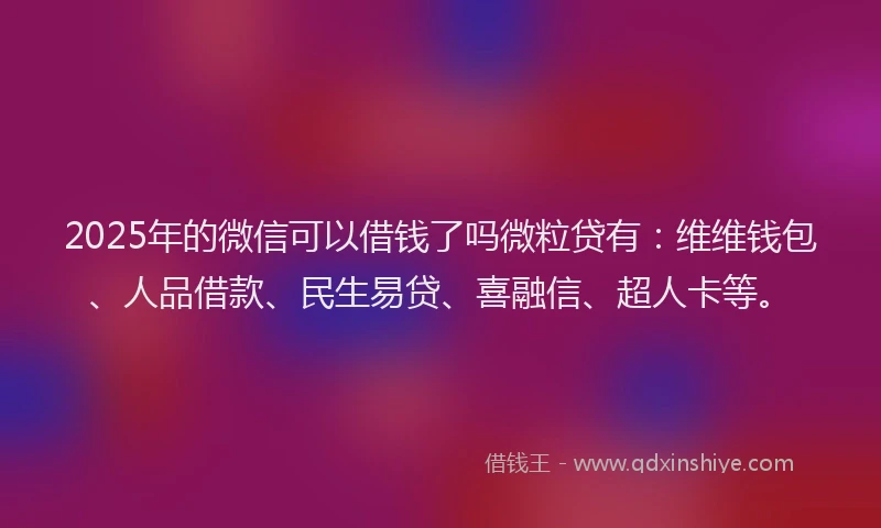 2025年的微信可以借钱了吗微粒贷有：维维钱包、人品借款、民生易贷、喜融信、超人卡等。