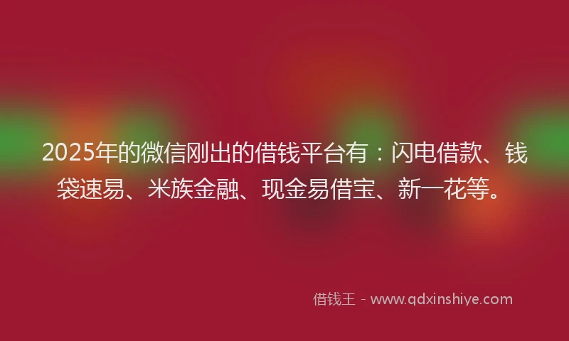 2025年的微信刚出的借钱平台有：闪电借款、钱袋速易、米族金融、现金易借宝、新一花等。
