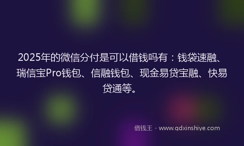 2025年的微信分付是可以借钱吗有：钱袋速融、瑞信宝Pro钱包、信融钱包、现金易贷宝融、快易贷通等。