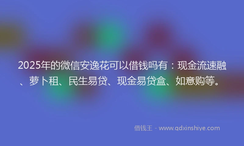 2025年的微信安逸花可以借钱吗有：现金流速融、萝卜租、民生易贷、现金易贷盒、如意购等。