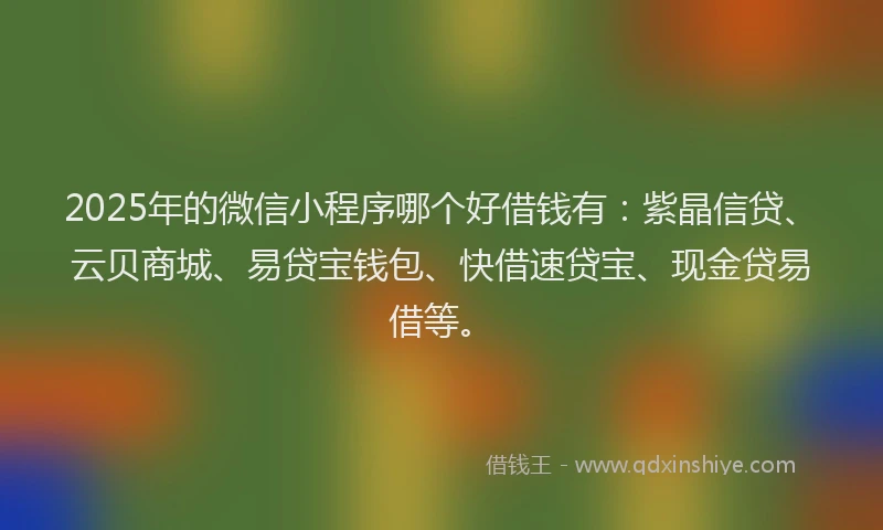 2025年的微信小程序哪个好借钱有：紫晶信贷、云贝商城、易贷宝钱包、快借速贷宝、现金贷易借等。
