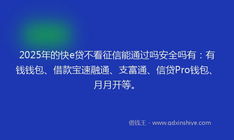2025年的快e贷不看征信能通过吗安全吗有：有钱钱包、借款宝速融通、支富通、信贷Pro钱包、月月开等。