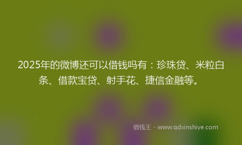 2025年的微博还可以借钱吗有：珍珠贷、米粒白条、借款宝贷、射手花、捷信金融等。
