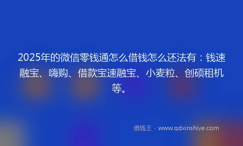 2025年的微信零钱通怎么借钱怎么还法有：钱速融宝、嗨购、借款宝速融宝、小麦粒、创硕租机等。