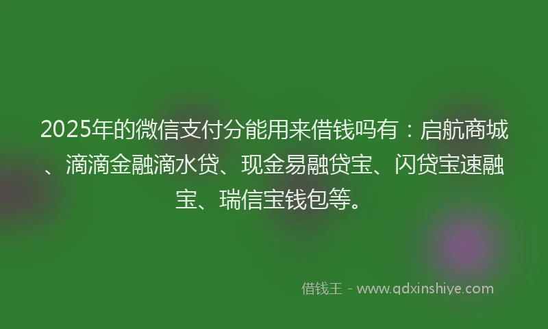 2025年的微信支付分能用来借钱吗有：启航商城、滴滴金融滴水贷、现金易融贷宝、闪贷宝速融宝、瑞信宝钱包等。